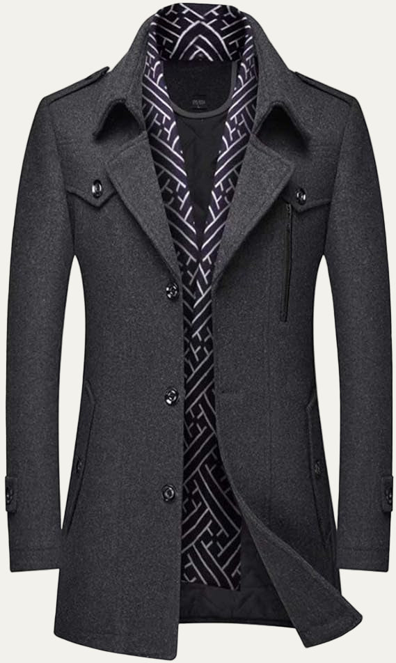 Warm Mens Quilted Wool Navy Coat