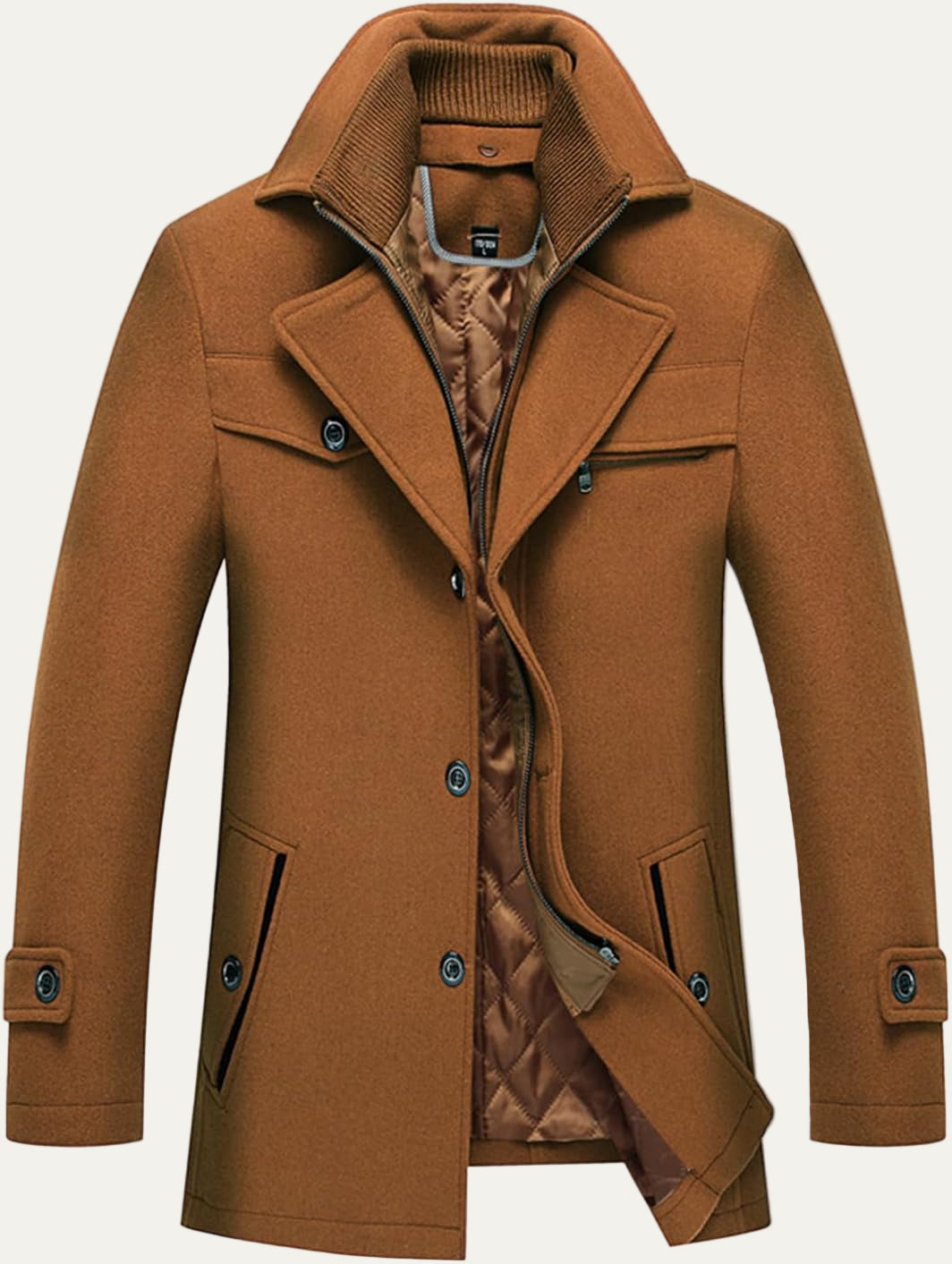 Warm Mens Quilted Wool Navy Coat