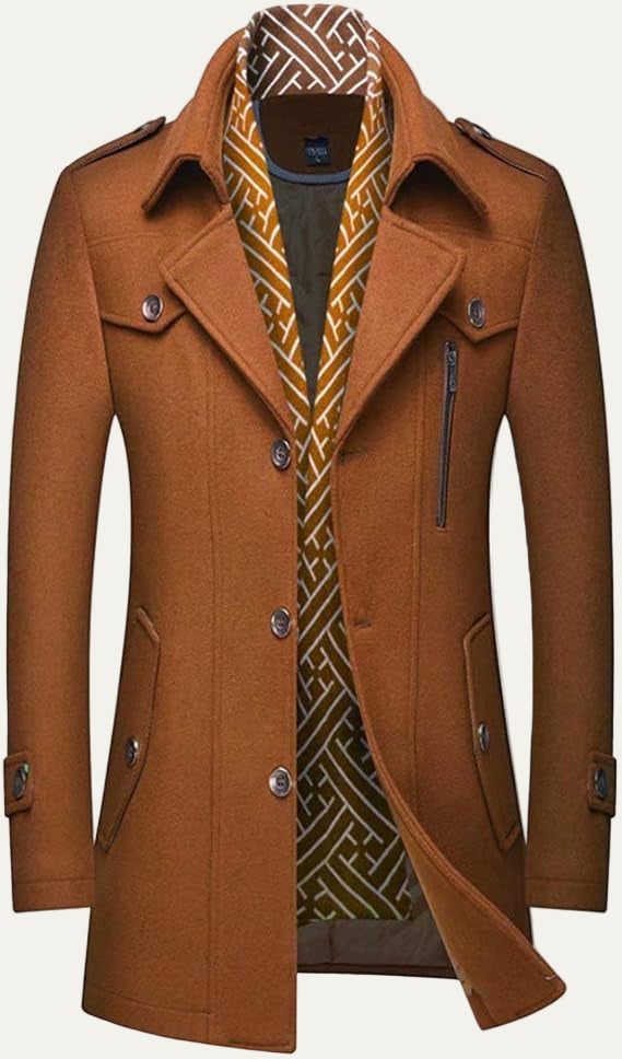 Warm Mens Quilted Wool Navy Coat