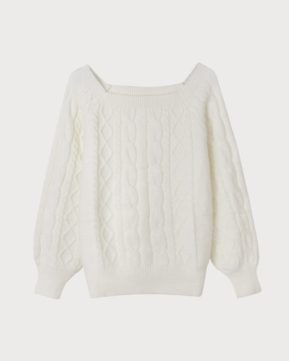 Lucille | Relaxed Fit Cable Knit Crewneck Sweater Holiday Clothes