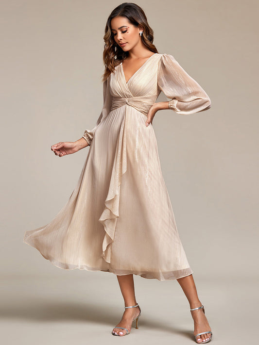 Elegant Knot Front Tea Length Wedding Dress - OutfitLondon