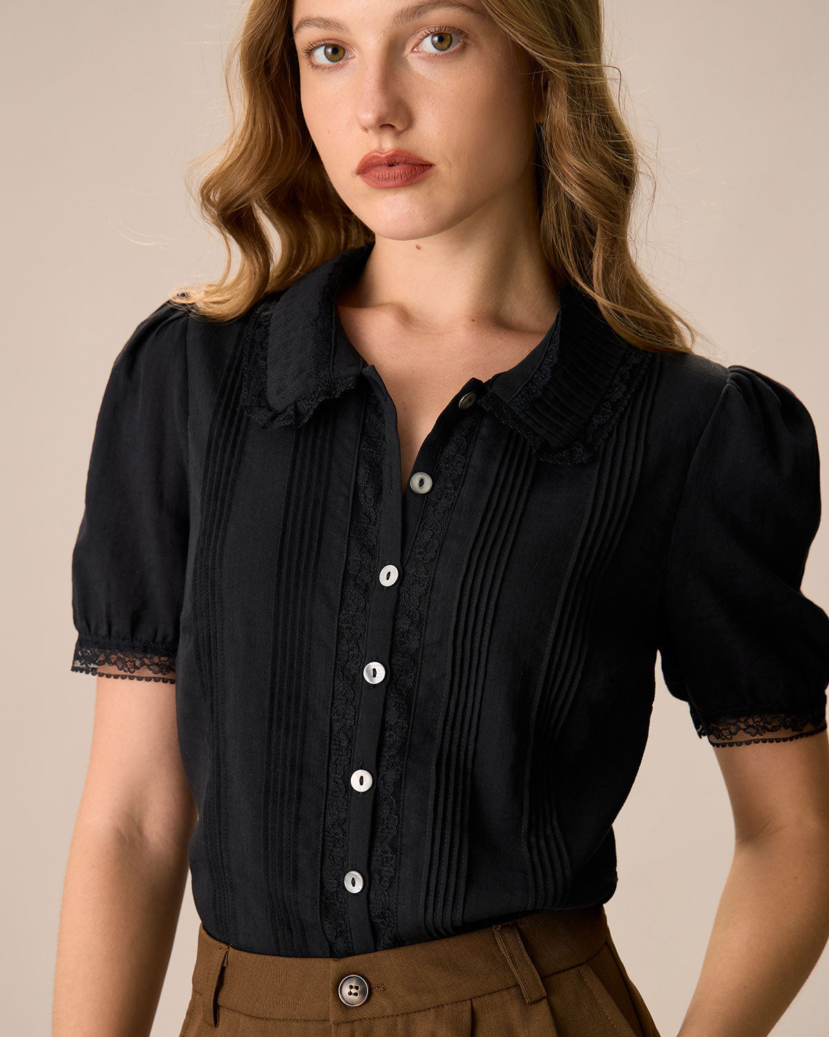 Women's Classic Fit Lace Trim Cotton Shirt - OutfitLondon