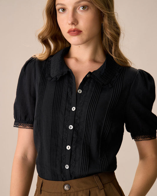 Women's Classic Fit Lace Trim Cotton Shirt - OutfitLondon