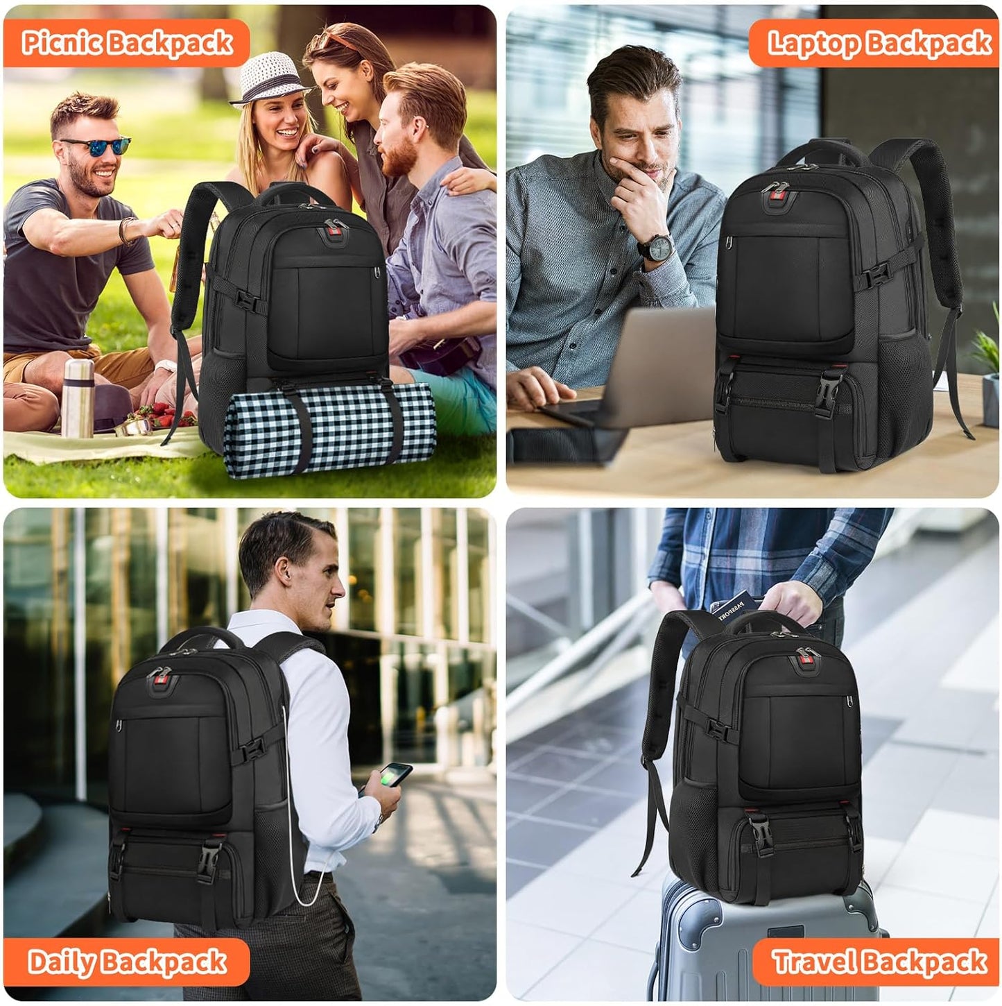 Large Spacious Commuter Backpack with USB Charger Port