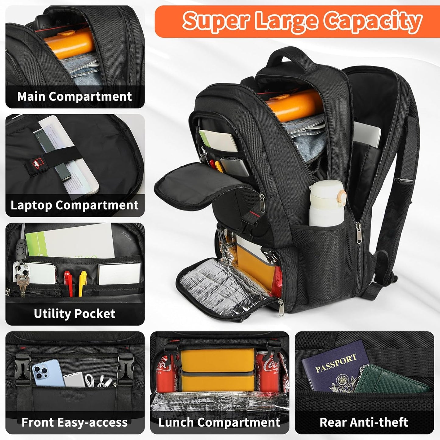 Large Spacious Commuter Backpack with USB Charger Port