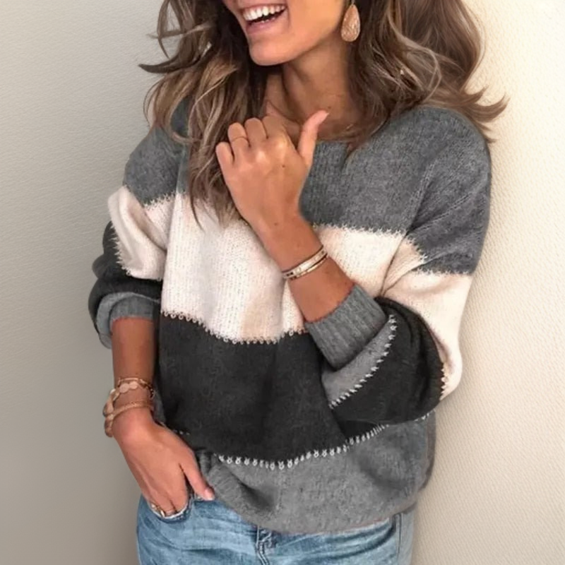 Soft Striped Cozy Crew Sweater - OutfitLondon