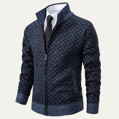 Men's Thick Zipper Patterned Sweater