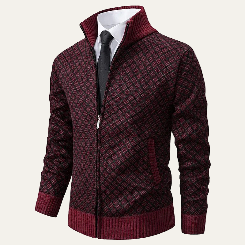 Men's Thick Zipper Patterned Sweater