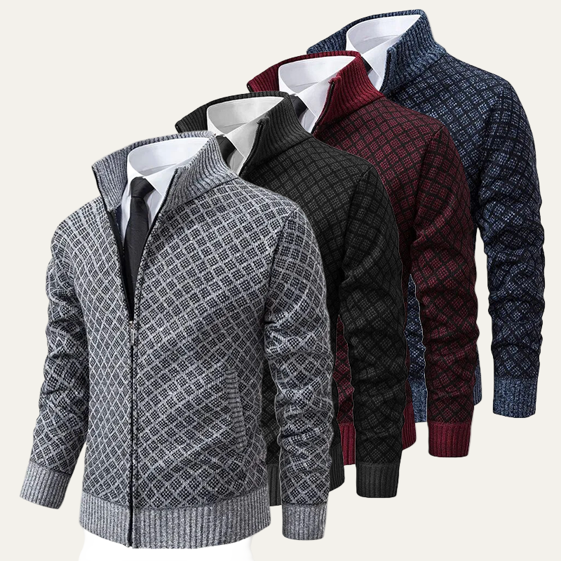 Men's Thick Zipper Patterned Sweater