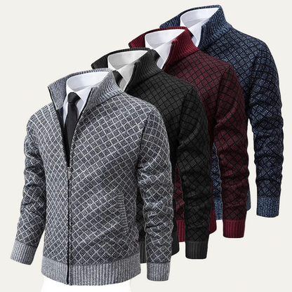 Men's Thick Zipper Patterned Sweater