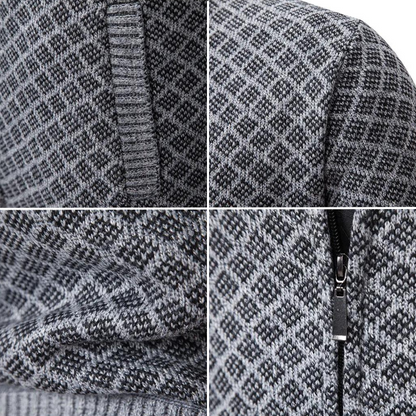 Men's Thick Zipper Patterned Sweater