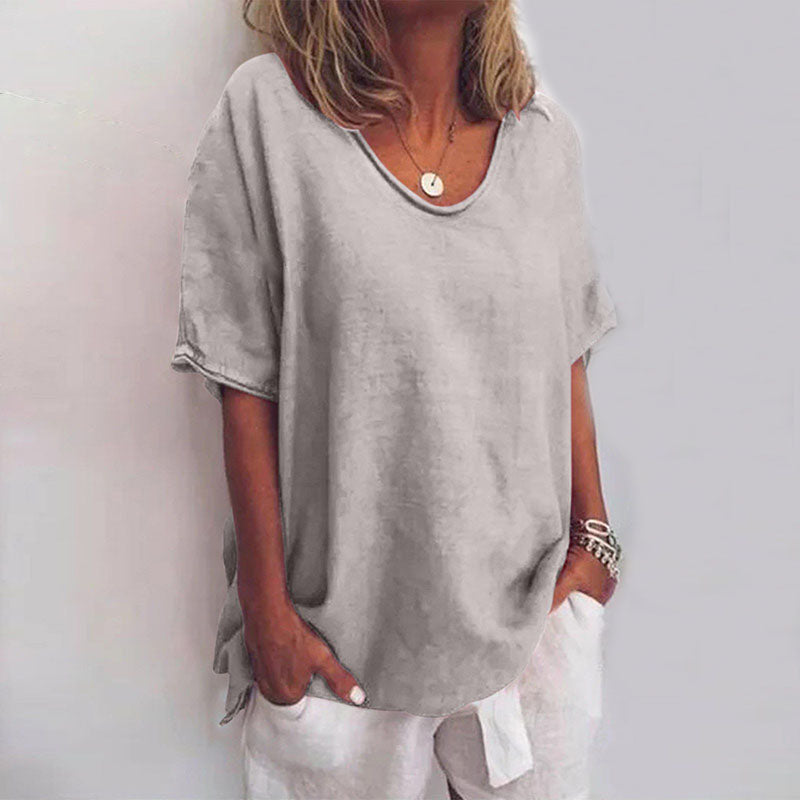 Relaxed Fit Short Sleeve Women's Casual Blouse - OutfitLondon