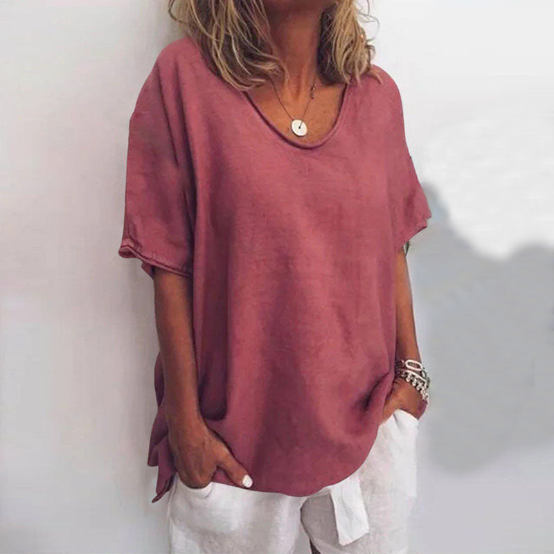 Relaxed Fit Short Sleeve Women's Casual Blouse