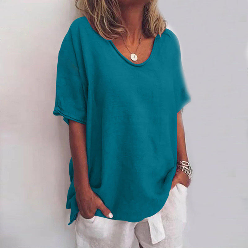 Relaxed Fit Short Sleeve Women's Casual Blouse