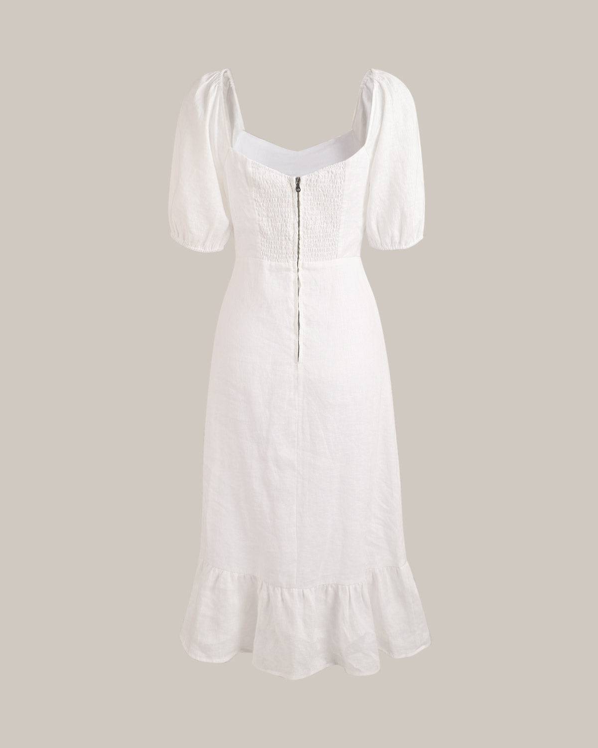 Mabel | Puff Sleeve Split Hem Wedding Guest Midi Dress