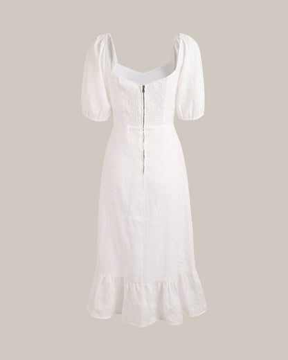 Mabel | Puff Sleeve Split Hem Wedding Guest Midi Dress