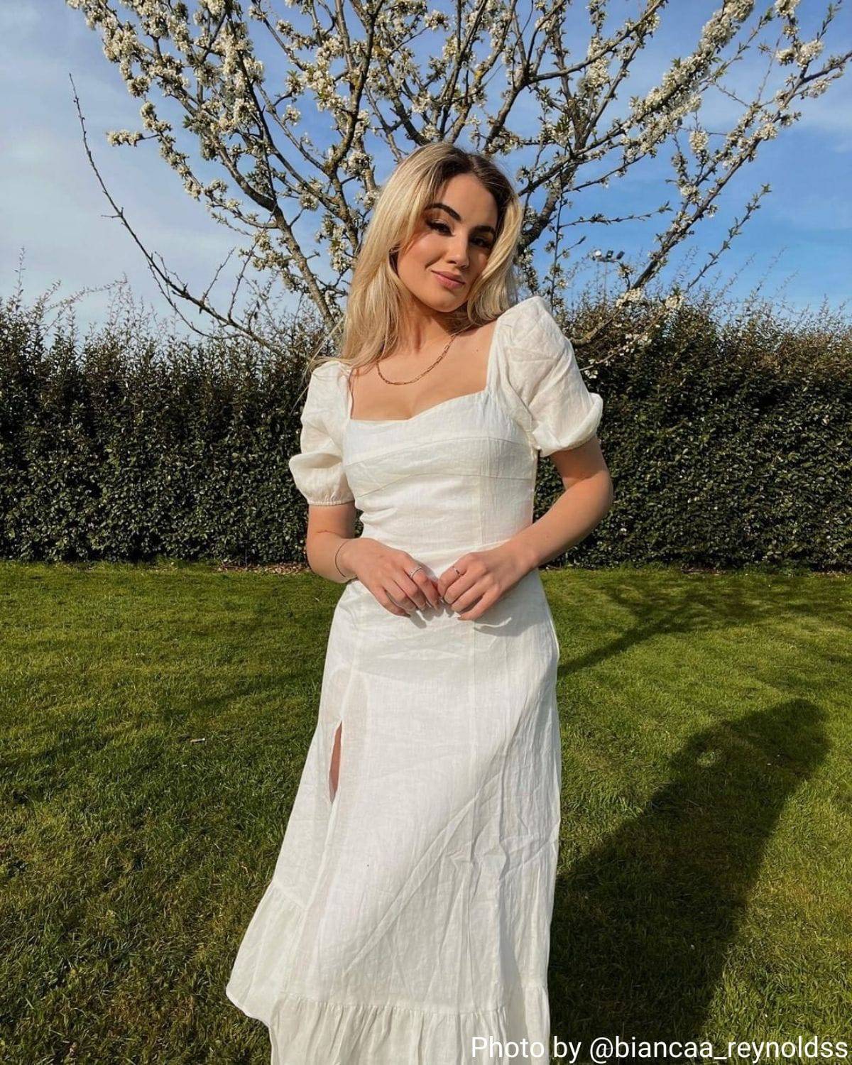 Mabel | Puff Sleeve Split Hem Wedding Guest Midi Dress