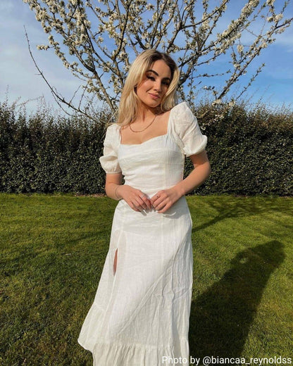 Mabel | Puff Sleeve Split Hem Wedding Guest Midi Dress
