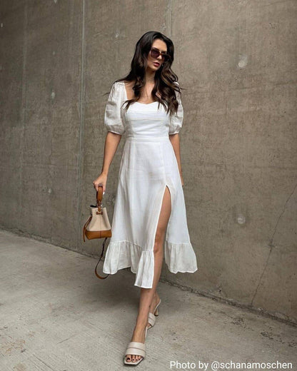 Elegant Ruffled Hem Formal Midi Dress for Women - OutfitLondon