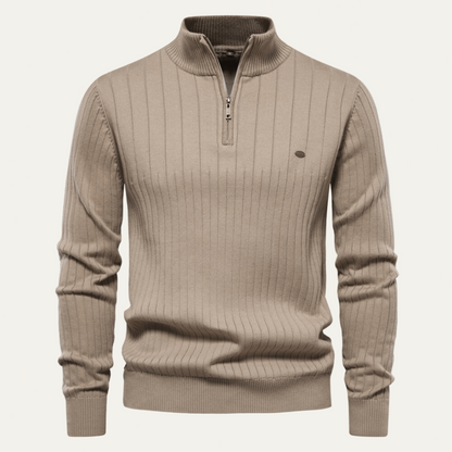 Men's Textured Crew Neck Zip Up Sweater