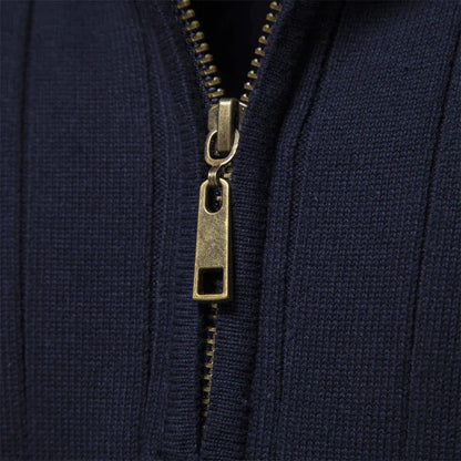 Men's Textured Crew Neck Zip Up Sweater