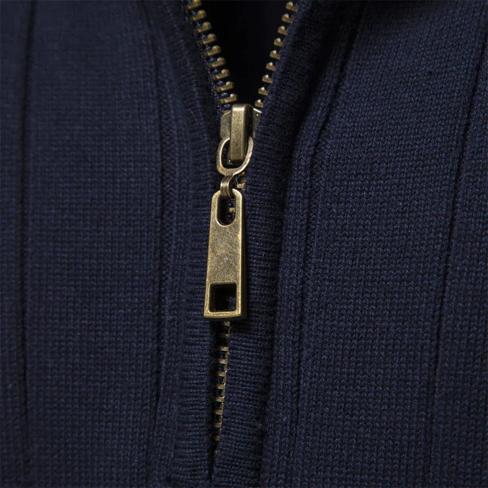 Men's Textured Crew Neck Zip Jumper