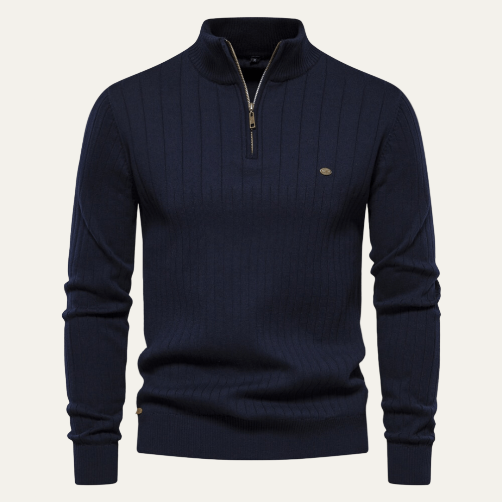 Men's Textured Crew Neck Zip Up Sweater