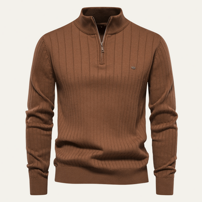 Men's Textured Crew Neck Zip Jumper