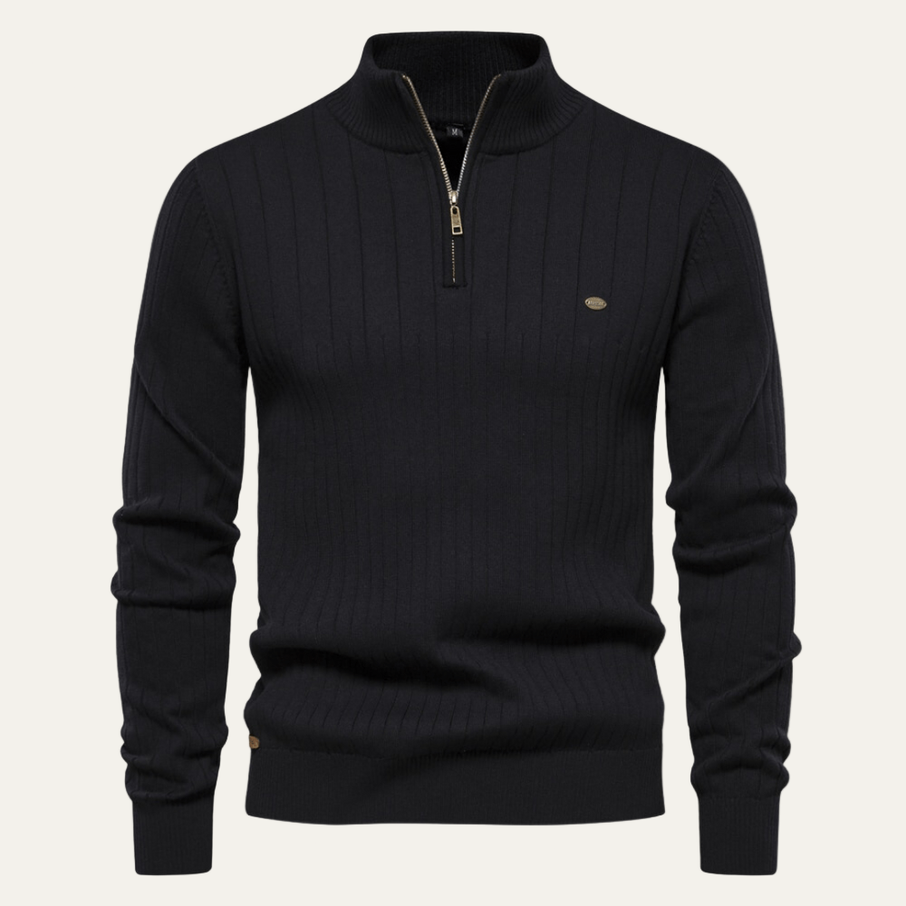 Men's Textured Crew Neck Zip Jumper
