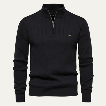 Men's Textured Crew Neck Zip Jumper