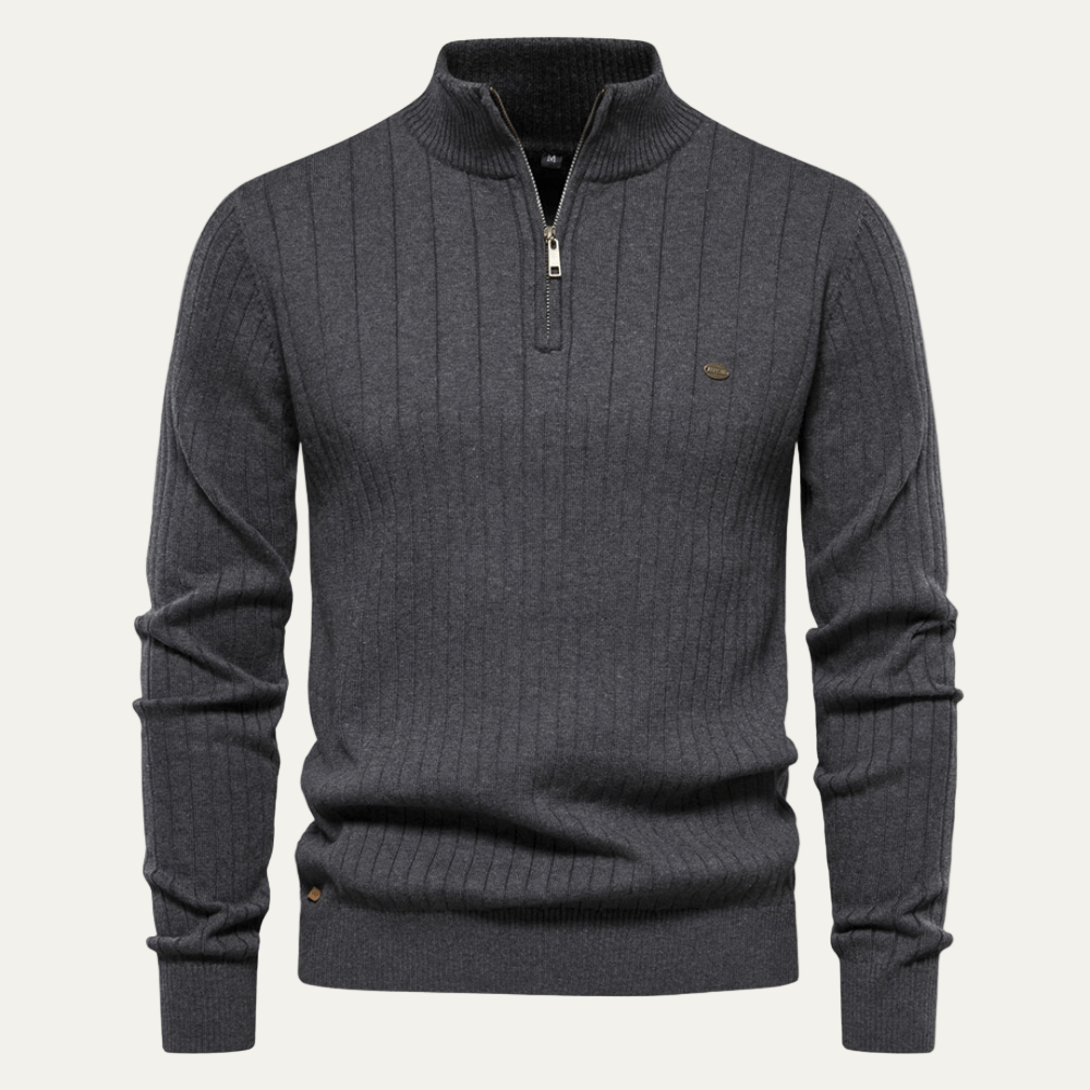 Men's Textured Crew Neck Zip Jumper