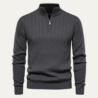 Men's Textured Crew Neck Zip Up Sweater