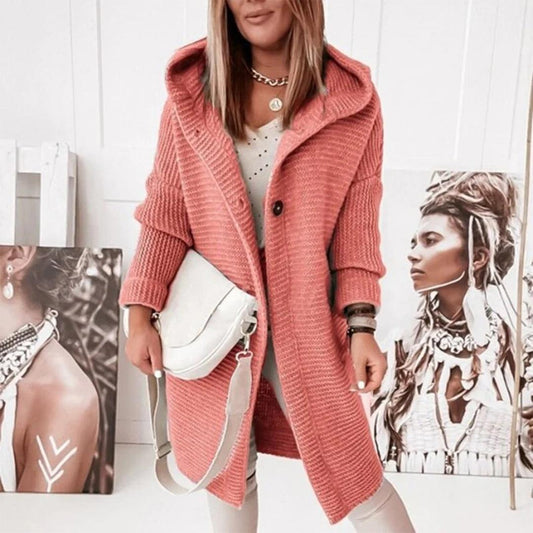 Cozy Ladies Cable Knit Hoodie Sweater - OutfitLondon