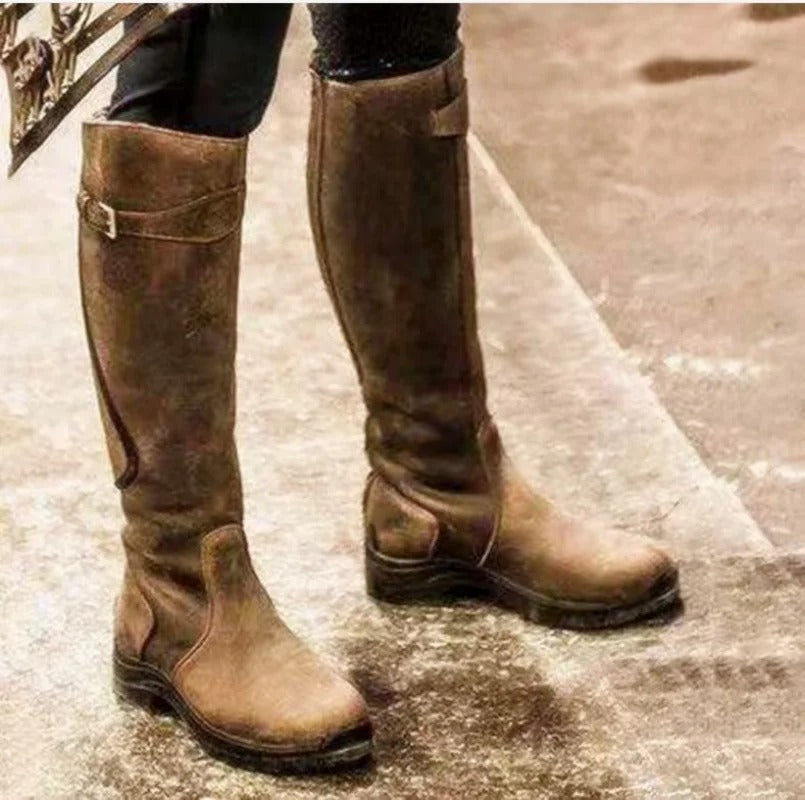Women's High Heeled Boots - Buckle Detail and Thick Sole