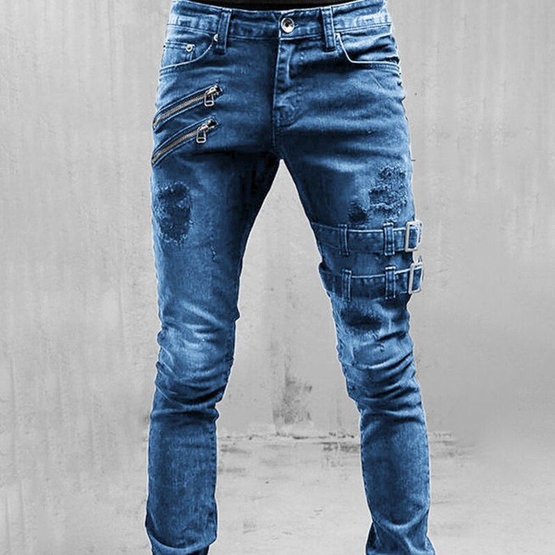 Men's Slim Fit Black Jeans with Zip Pockets - OutfitLondon