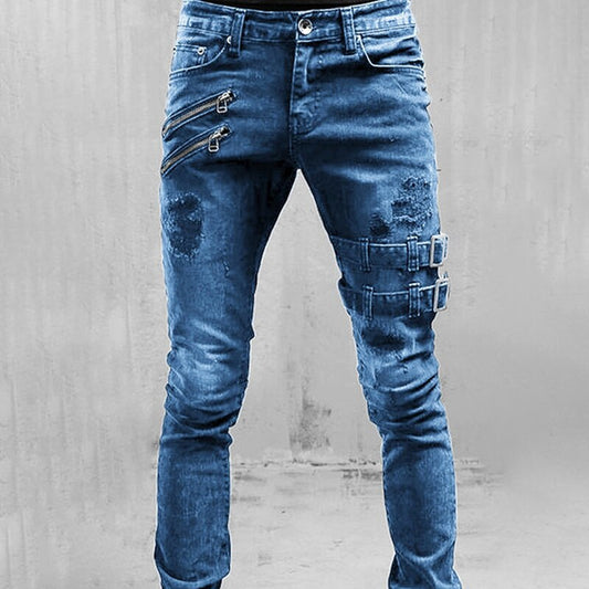 Men's Slim Fit Black Jeans with Zip Pockets - OutfitLondon
