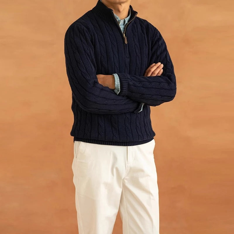 Warm Mens Classic Cable Knit Sweater - OutfitLondon
