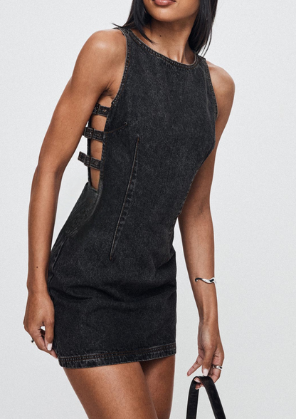 Slim Fit Dark Jeans Dress - OutfitLondon