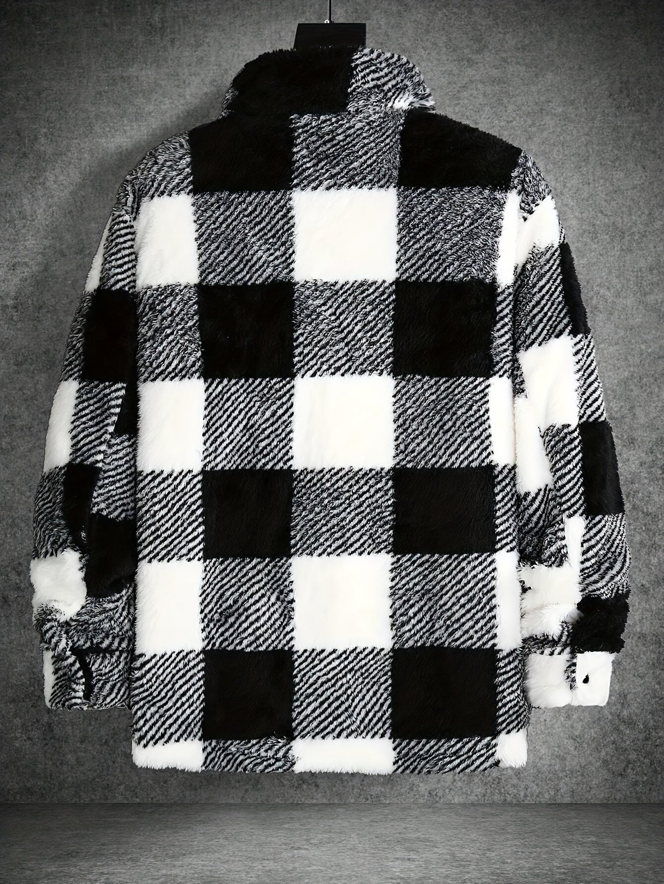 Classic Grey Plaid Mens Fleece Jacket