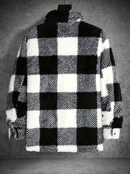 Classic Grey Plaid Mens Fleece Jacket