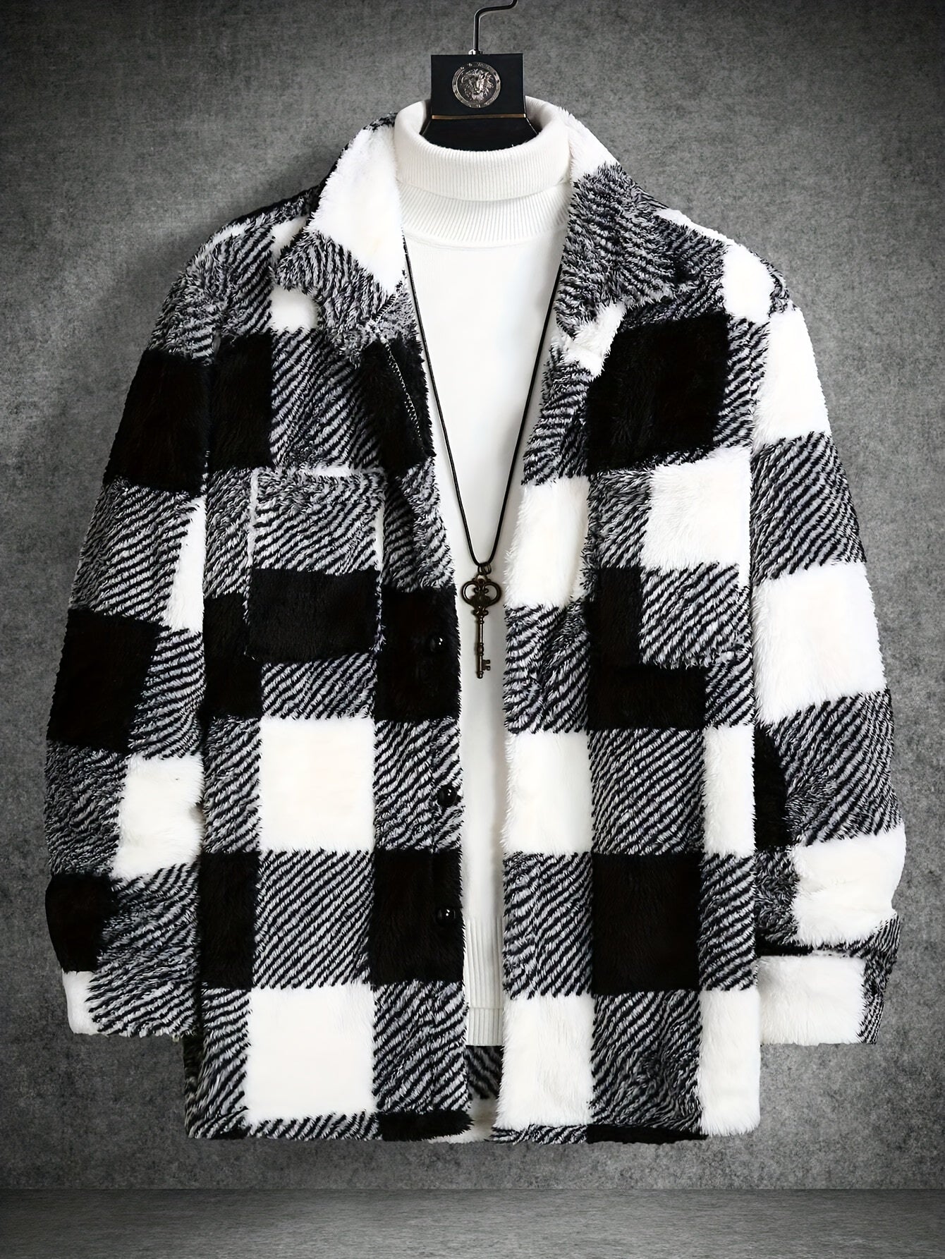 Classic Grey Plaid Mens Fleece Jacket