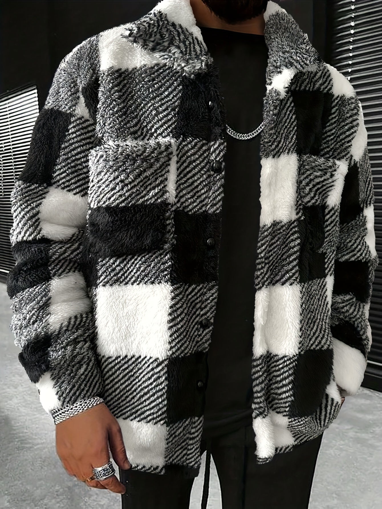 Classic Grey Plaid Mens Fleece Jacket - OutfitLondon