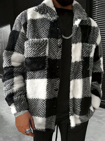 Classic Grey Plaid Mens Fleece Jacket - OutfitLondon