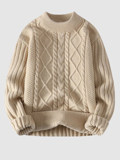 Classic Crew Neck Cable Knit Men's Sweater