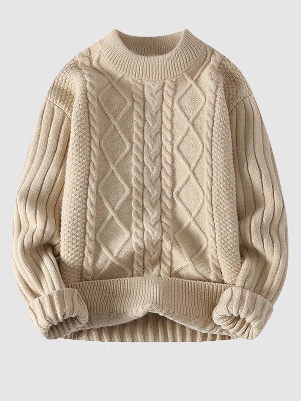 Warm Mens Chunky Knit Crew Sweater