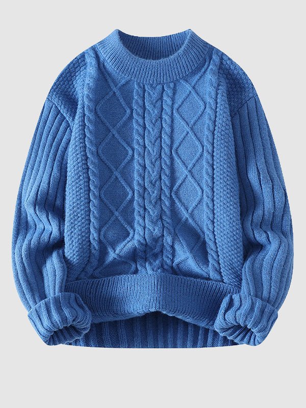 Warm Mens Chunky Knit Crew Sweater - OutfitLondon