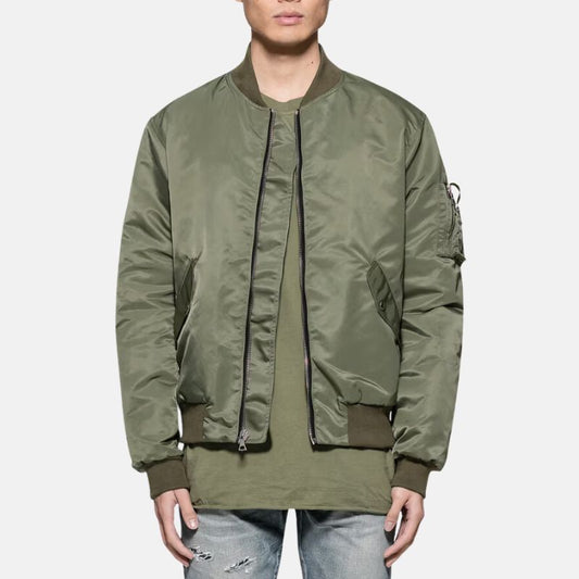 Men's Olive Green Nylon Bomber Jacket Breathable Lightweight - OutfitLondon