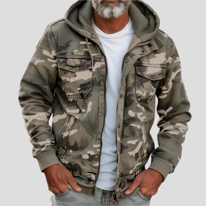 Men's Outdoor Camo Zip Up Hoodie Jacket