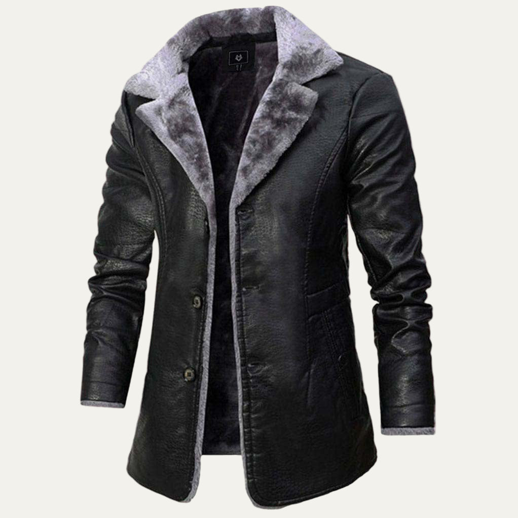 Men's Faux Leather Shearling Parka Coat - OutfitLondon