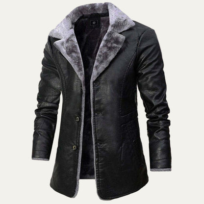 Men's Faux Leather Shearling Parka Coat - OutfitLondon